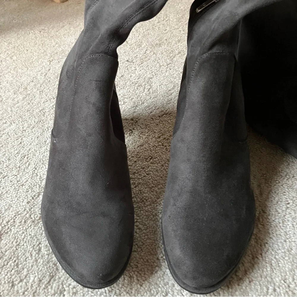 MARC FISHER Grey Faux Suede Over The Knee Boot 10
